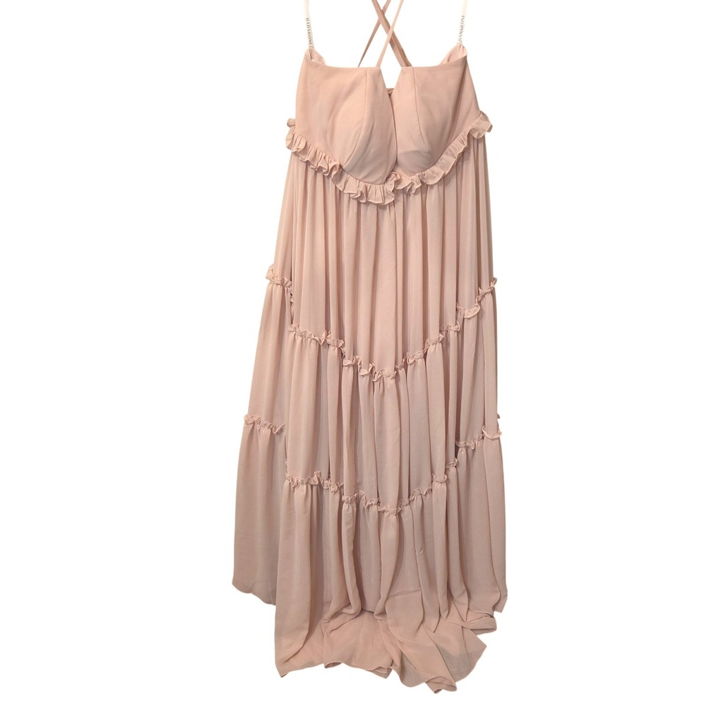 Babaroni Ursula Pearl Pink Chiffon Tiered Ruffle Maxi Dress US20